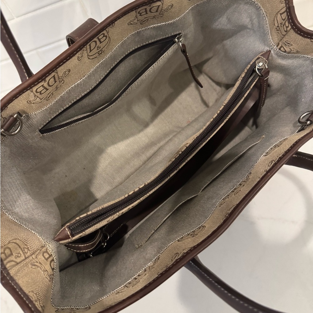 DOONEY & BOURKE Canvas Brown & Tan Leather DB Signature Tote Satchel Bag Purse - Picture 12 of 13